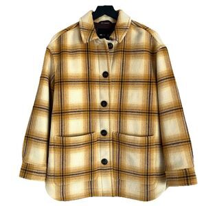 MADEWELL Walton Cashmere Blend Shirt Shacket Jacket Yellow Plaid Size S